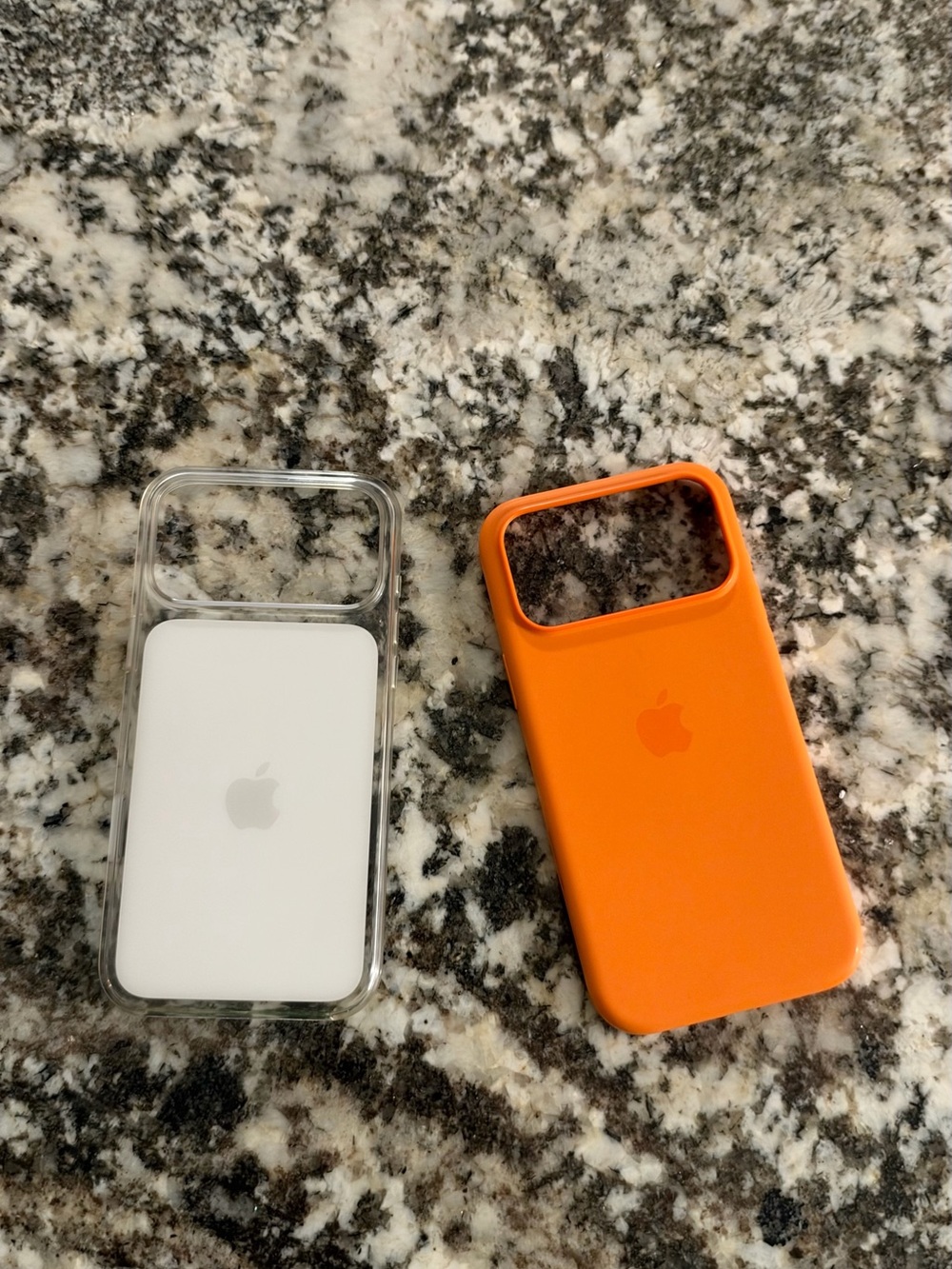 Apple iPhone Cases Bundle — Orange Silicone & Clear Transparent